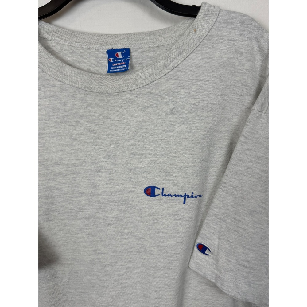 Champion Mens Cotton T-Shirt XXL Gray Vintage 90s Made in USA Script Logo Tee - Picture 2 of 8